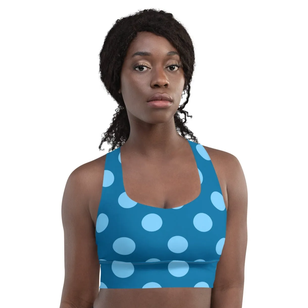 Blue Polka Dots Sports Bra Fitness Top, lioness-love