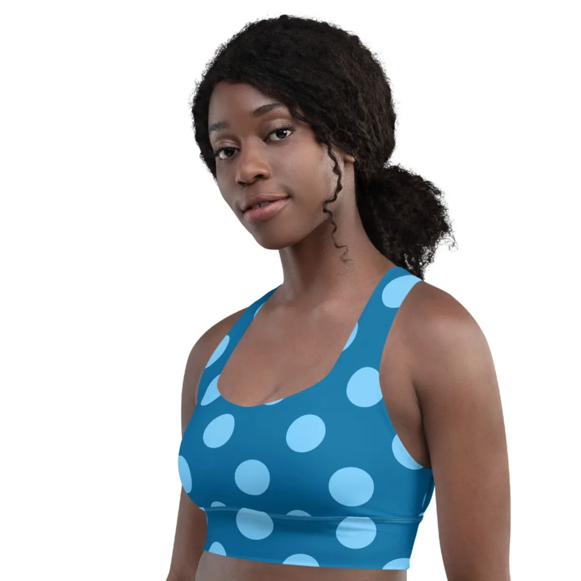 Blue Polka Dots Sports Bra Fitness Top, lioness-love