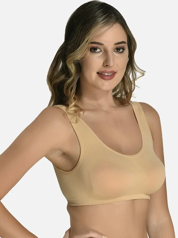 FIMS Fashion Women Nylon & Elastane Air Sports Bra Pack of 3 Black White Beige