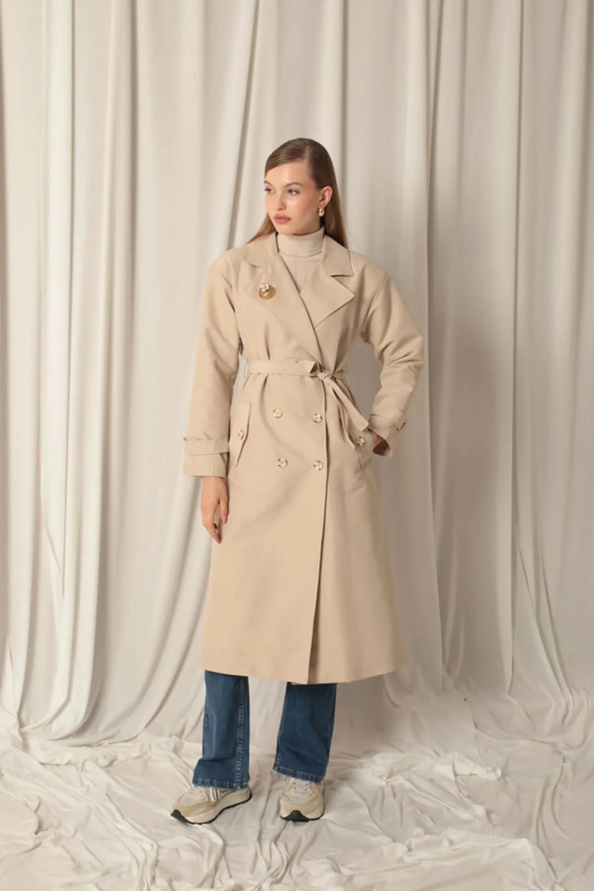KKT Maxi Length Women's Stone Trench Coat - Fondi